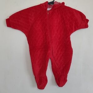 LITTLE ME Red 1 Piece Quilted Velour Baby Corduroy snowsuit 9 mths
